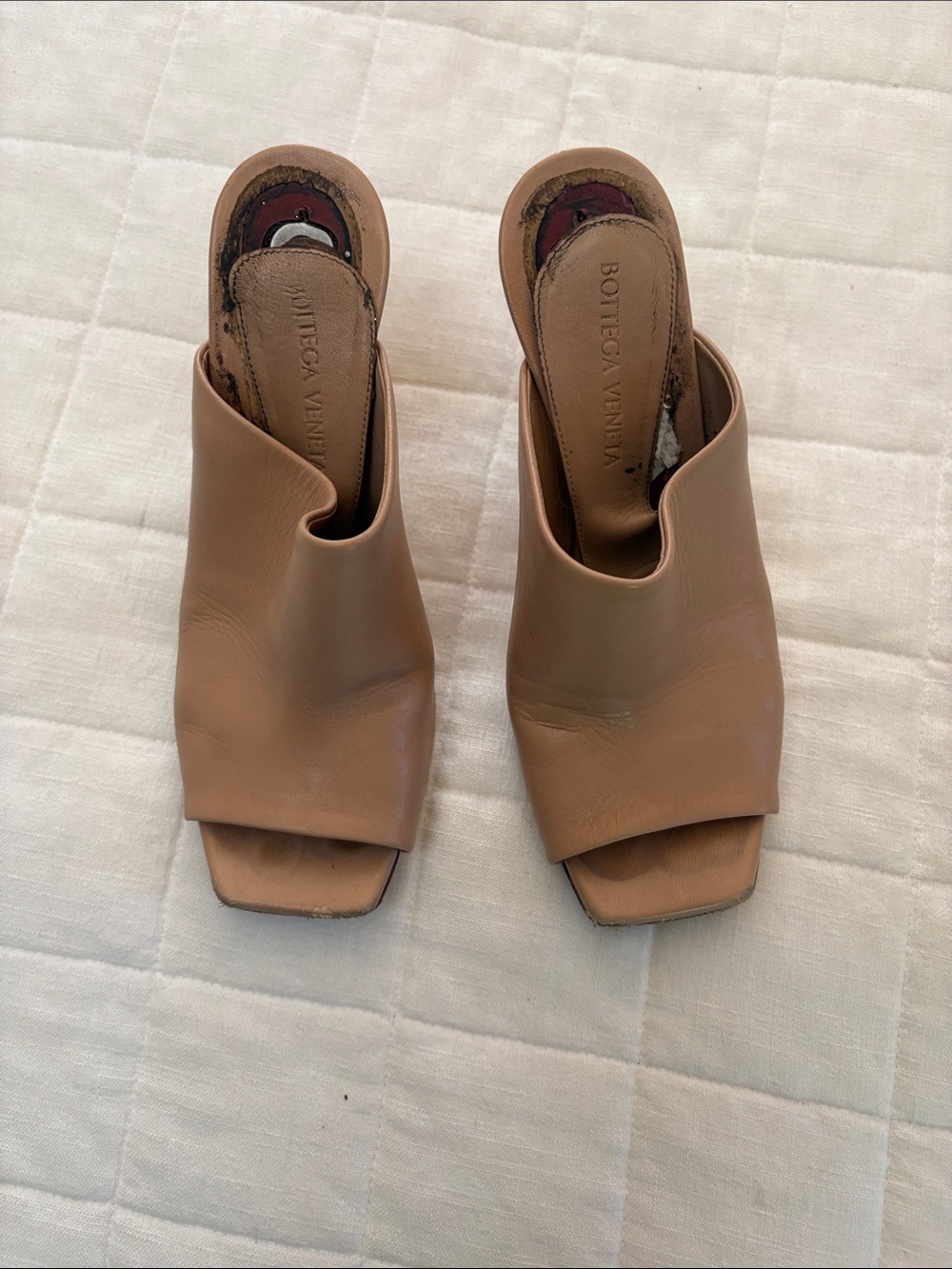 Bottega Veneta Tan Leather Open-Toe Mules